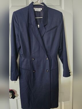 Tahari Ann Taylor Navy Double-Breasted Long Blazer Sz 12